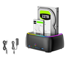 7-in-1 Dual-Bay Hard Drive Station USB3.0 5Gbps HDD Docking Station 2.5/3.5in HDD/SSD Offline Clone Enclosure (EU)