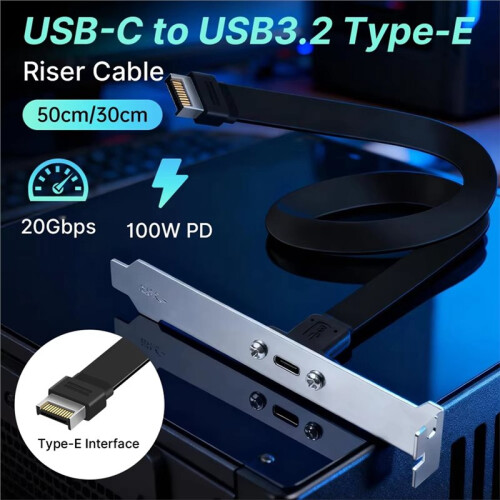 Câble D'Extension USB-C Vers USB 3.2 Type-E 20 Gbit/S, 20 Broches, Connecteurs USB Type-E Mâle, 30 cm 1