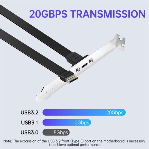 Câble D'Extension USB-C Vers USB 3.2 Type-E 20 Gbit/S, 20 Broches, Connecteurs USB Type-E Mâle, 30 cm 2