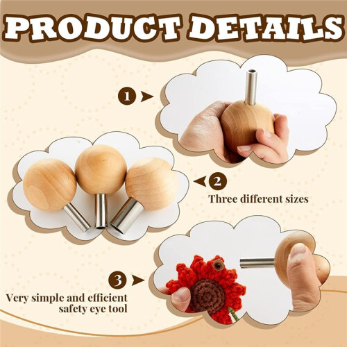 3 Pcs Safety Eye Tool Auxiliary Tool for Attaching Safety Eyes for Crocheting Crochet DIY Stuffed Animal Install 1