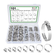 101pcs Stainless Steel Hose Clamp Fuel Hose Spring Wire Clips Clamp for 8-44mm Clips Water Pipe Air Hose Tube Kit
