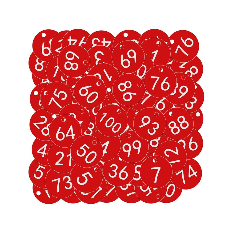 Signage Storage Doorplate Number Tags - 100Pcs Engraved Numbered Tags (1-100 Red) For Hotel, Mailbox, Gym, School,Office 4712379981786