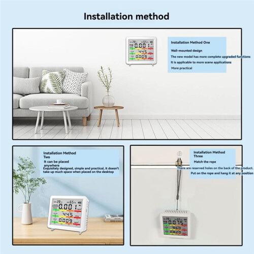 Large-Screen Temperature and Humidity Detector, CO2, Formaldehyde, and TVOC Detector,Multi-Functional Air Detector White 1
