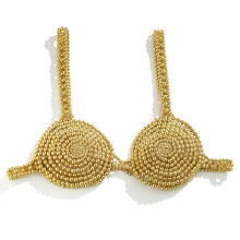Exquisite Women Pearl Embellished Bra Body Jewelry Beaded-Gold