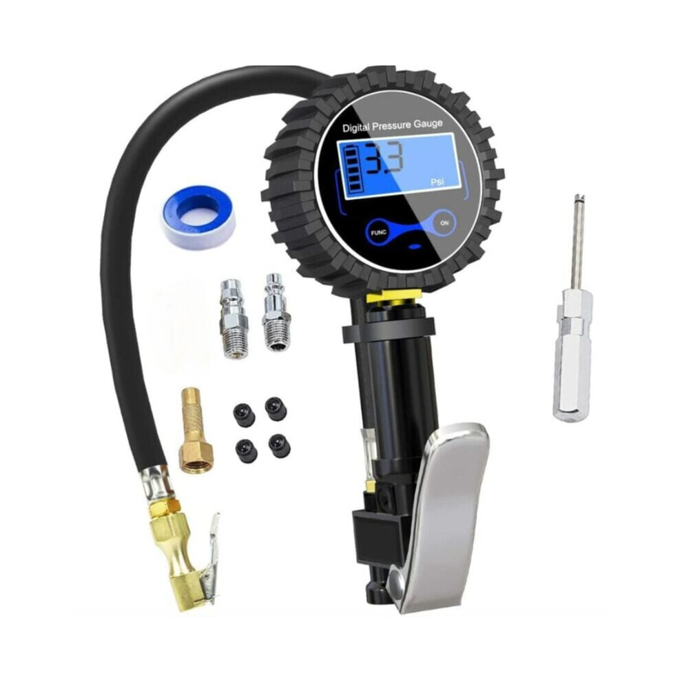 Digital Tire Pressure Gauge With Inflator, Dual Chuck Compatibility For Schrader And Presta Valves, Multi-Function Air Pressure Monitor With Bright 9448196739723