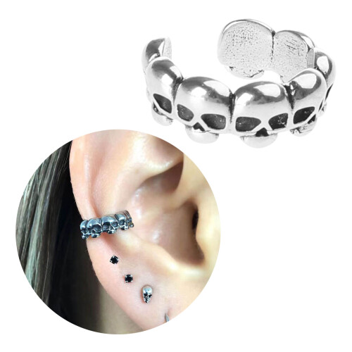 Lightweight Skull Heads Shaped Ear Clip Gothic Ear-Silver 2