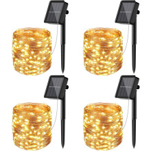 Guirlande lumineuse féérique, solaire, lot de 4 pour jardin, terrasse, cour ; conception froide au toucher pour plus de sécurité, fil de cuivre