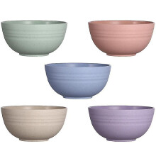 BPA-Free Unbreakable Bowls, Set of 5, Microwave Safe, Reusable Wheat Straw Bowl for Cereal Salad Fruit Rice Noodles, Healthy Tableware, Deep Design