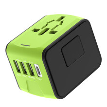Global opladningshub, universel rejseadapter med 4 USB C-porte og 1 AC-stik, sikker og pålidelig til internationale rejser og eventyr