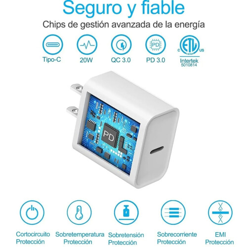 Φορτιστής USB C για iPhone, Γρήγορη φόρτιση, Πρίζα τοίχου PD3.0 20W με αναστρέψιμο καλώδιο 2