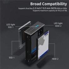 2,5-Zoll-Dual-Bay--Festplattengehäuse, USB 3.0,  I/II/III, HDDs, SSDs, -Fähiges Externes Gehäuse, UASP-Unterstützung