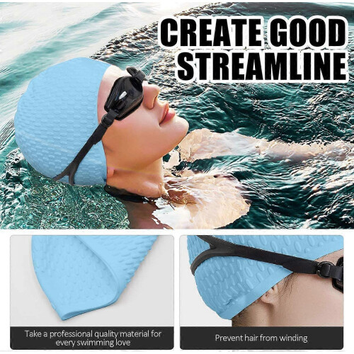(As show, One size) Tripsky Silicone Swim Cap,Comcompatible withtable Bathing Cap Ideal compatible with Curly 2
