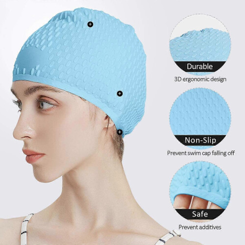 (As show, One size) Tripsky Silicone Swim Cap,Comcompatible withtable Bathing Cap Ideal compatible with Curly 1