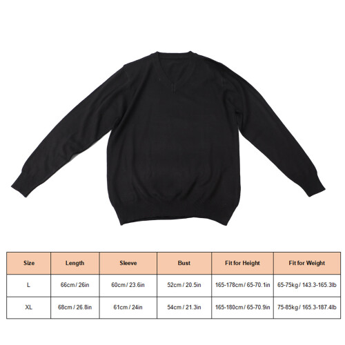 Herren V-Ausschnitt Strickpullover Schwarz XL, Lässiges Langarm-Top 1