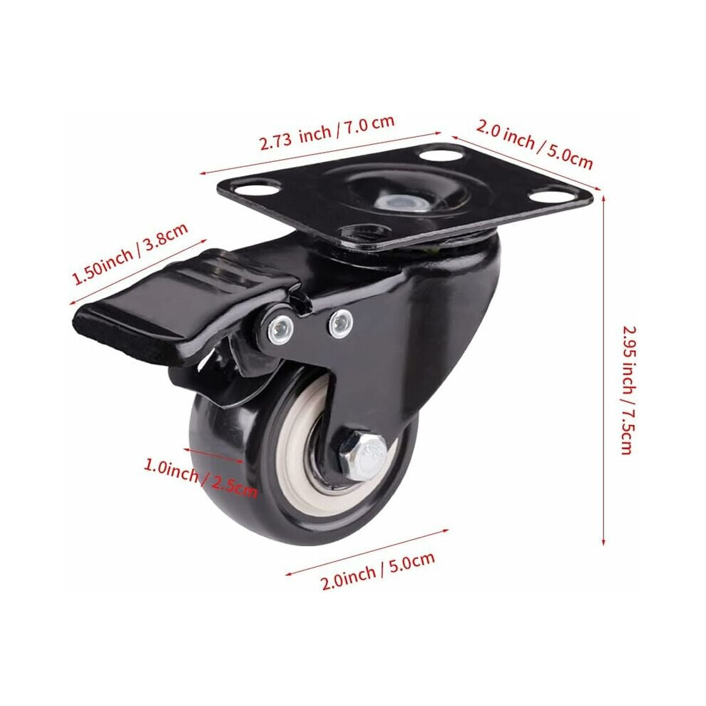 Industrial Casters, Heavy Duty Swivel Plate Casters For Furniture, Trolley & Equipment, Non-Marking Polyurethane Rubber Wheels, With Double Bearings 9169997084002