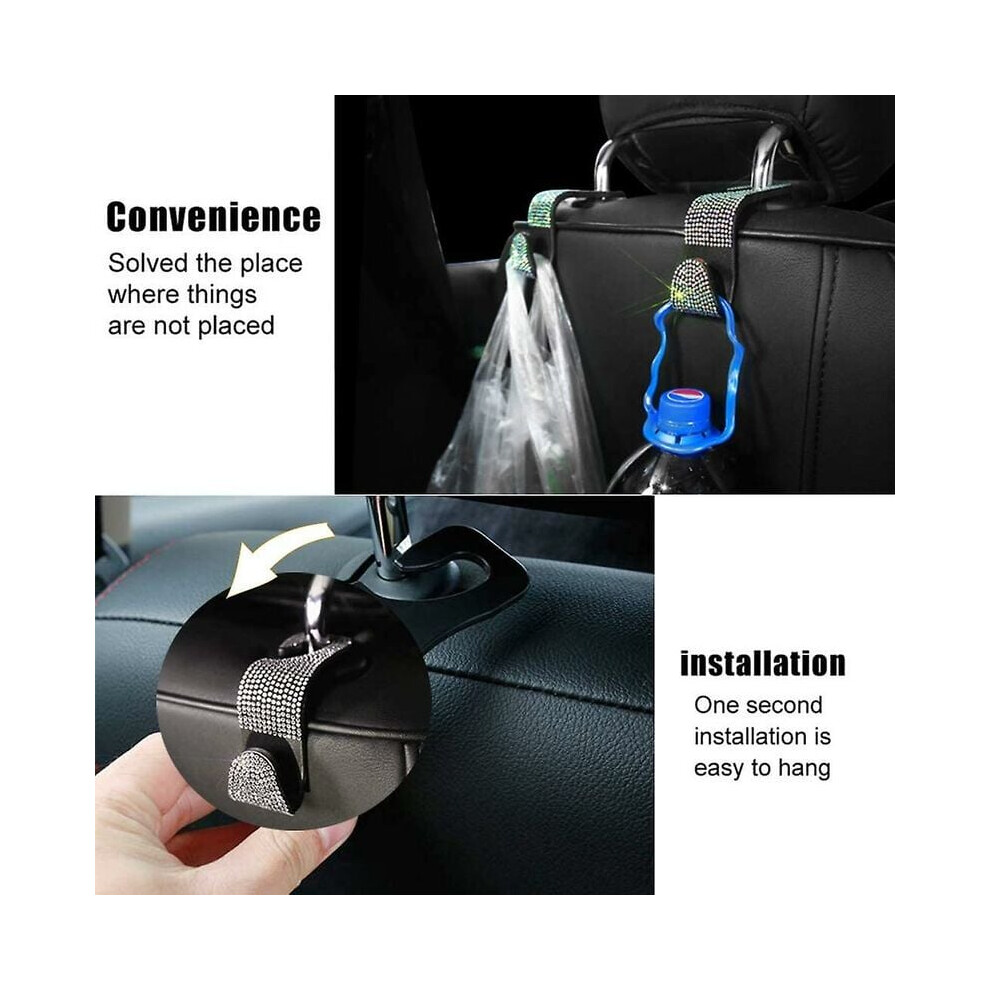 Elegant Car Accessory, Crystal Bling Rhinestone Car Back Seat Headrest Hooks, Universal Headrest Hooks For Extra Space, Durable Abs Material, Strong 9169997084019