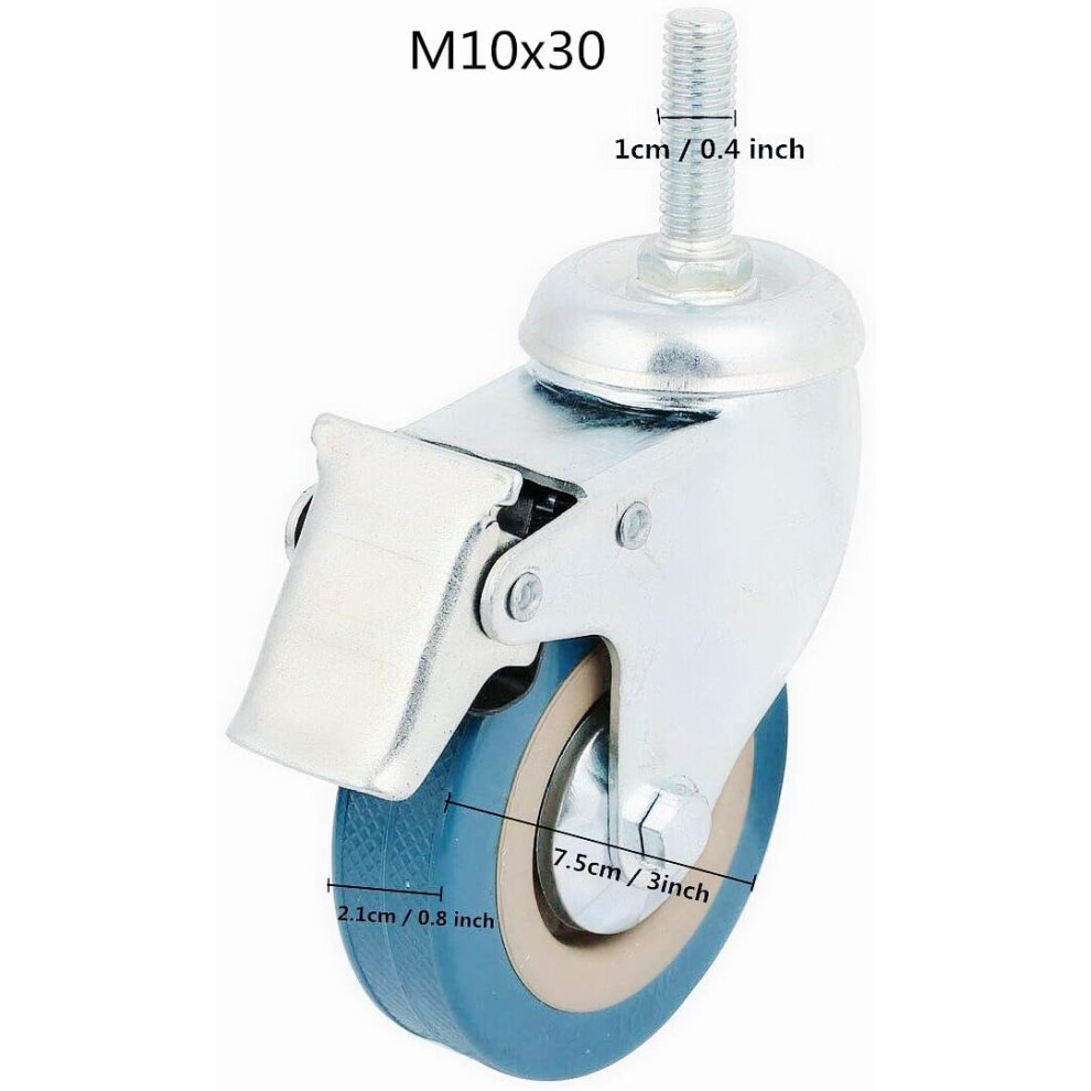 Industrial Caster Set, Threaded Stem Swivel Casters With Lockable Caster Wheel For Furniture Mobility And Quiet Operation, Non-Marking Polyurethane, 9169997084569