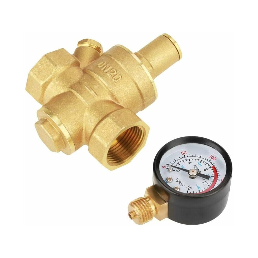 Pressure Reducer Brass Adjustable Water Pressure Regulator With Gauge Meter, Dn20 Piston Structure Water Pressure Control Valve, Adjustable Water 9169997084651