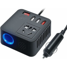 DC til AC-omformer for kjøretøy, bilstrømomformer 12V 24V til 110V 220V 150W konstant utgang, 3USB inkludert PD 3.0 type C QC, LED-skjerm med