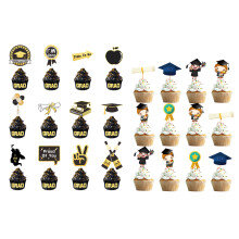 Toppers de cupcake em formato de chapéu de formatura, feitos com papel cartão de alta qualidade para garantir durabilidade e palito de dente