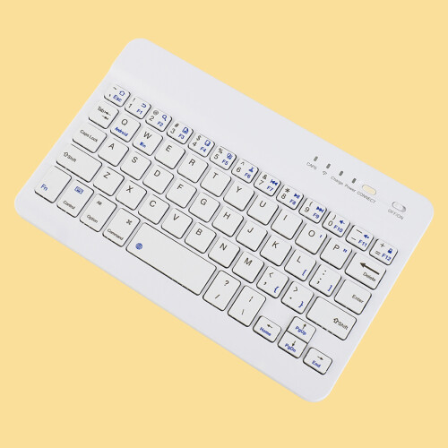 Wireless 7 Inch Bluetooth Keyboard, Ultra Thin, White, Compact & Mute