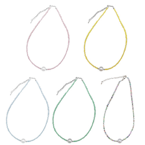 Multicolor Rice Bead Necklace Stylish Handcrafted-Blue 2