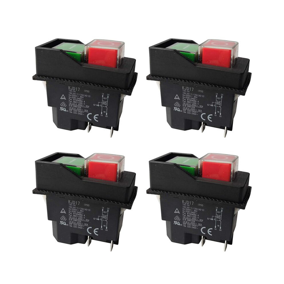 4X Electromagnetic Switches Pushbutton Switches For Garden Tools Kjd17 220V 4 Pin -Terminals 4713192513710