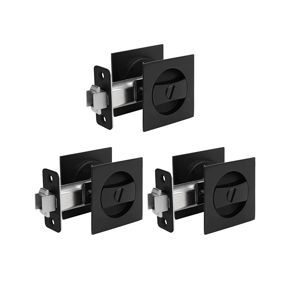 3X Pocket Door Lock, Matte Contemporary Privacy Square Pocket Door Hardware, Sliding Pocket Door Lock Black 6031429846423