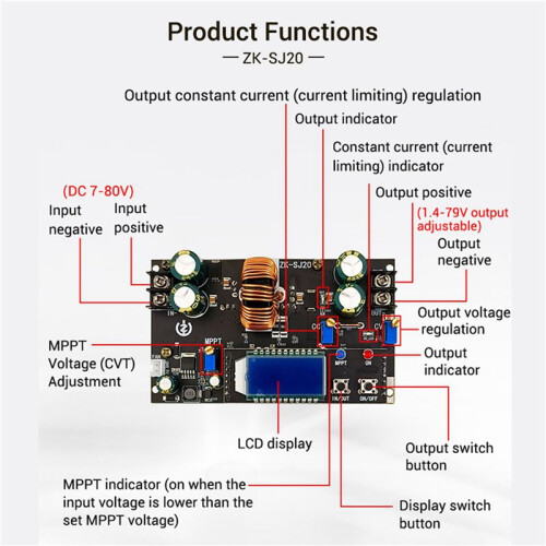 2X ZK-SJ20 Automatic Step  Down Module MPPT with LCD Display Buck Boost Converter Power Supply Module Adjustable Board 1