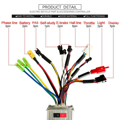 2X Electric Bike Controller 24V 36V 48V E-Bike Hall Controller 250W 350W 17A Controller Three Mode Sinewave 1