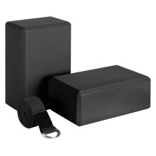 Yoga Block and Yoga Strap Set EVA Foam Soft Non-Slip Yoga Blocks Universal Pilates Stretching and Toning Workouts Black