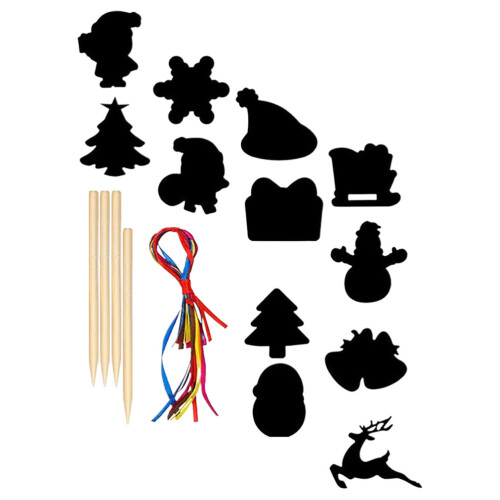 2Sets Zwart Xmas Scratch Paper Stick Kerst Feestdecor 2