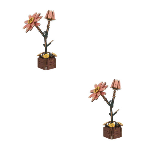 2Stk DIY 3D Holzblumen Puzzle Mit Vase Bunt 2