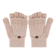 3Stk Beige Strickhandschuhe Damen Fingerlos Mit Fäustling Für Winter