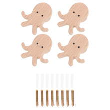 4Sets Wandklammern Aus Buchenholz Tiermotiv Octopus Kleiderhaken