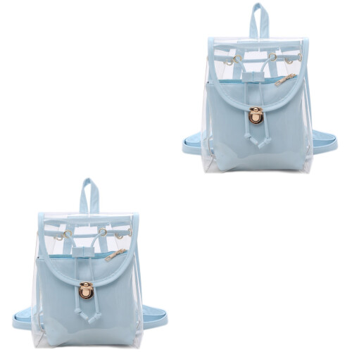 2Stk Rucksack Transparent Mit Mehrfachfächern PVC Leder 2