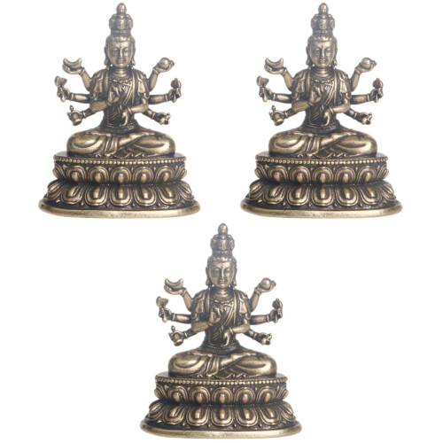 3Stk Retro Messing Guanyin Buddha Statue Für Desktop 2