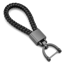 Metalowy Brelok do Kluczy, Ręcznie Tkany Skórzany Sznurek, Metalowy Brelok do Kluczy Samochodowych, Kolor Czarny