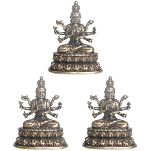 3Stk Retro Messing Guanyin Buddha Statue Für Desktop 1