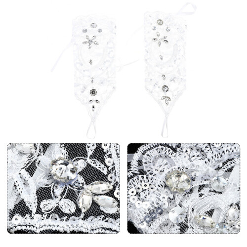 1Paar Kurze Spitzenhandschuhe Für Hochzeit Multicolor Polyester 2