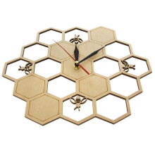 Reloj de Madera Cortada Honey Bee en Honey Comb Hexagon Nature Watch Reloj de Pared Geometric Kitchen Art Decor