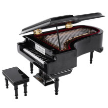 Miniatur FlüGel Piano Model Kit Musik Instrument mit Stuhl, für Haus BüRo Dekoration (Schwarz, Ohne Musik) Groß