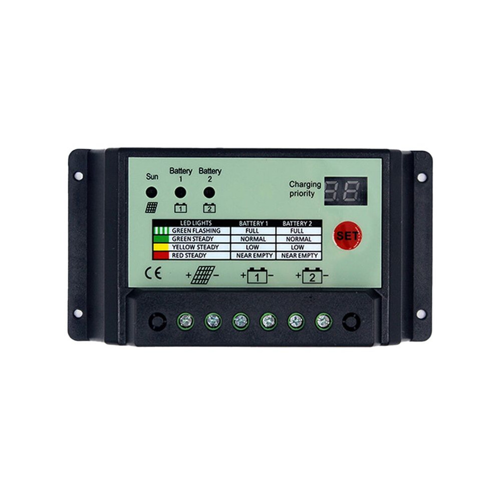 Dual Battery Solar Charge Controller PWM 12V 24V System Batteries Power Panel Regulator Charger(20A)