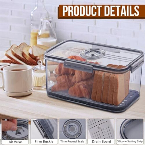 Bread Box Airtight Bread Boxes for Kitchen Counter,  Recording Bread Storage Container with Lid, Bread Holder 1