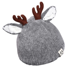 2Pcs Grey Woolen Kids Antler Hat Warm Knitted Winter Baby Hat