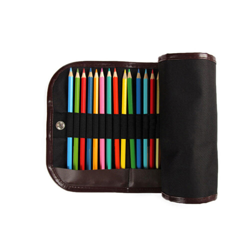 Rollup Pencil Case Canvas Organizer With 36 Slots Black