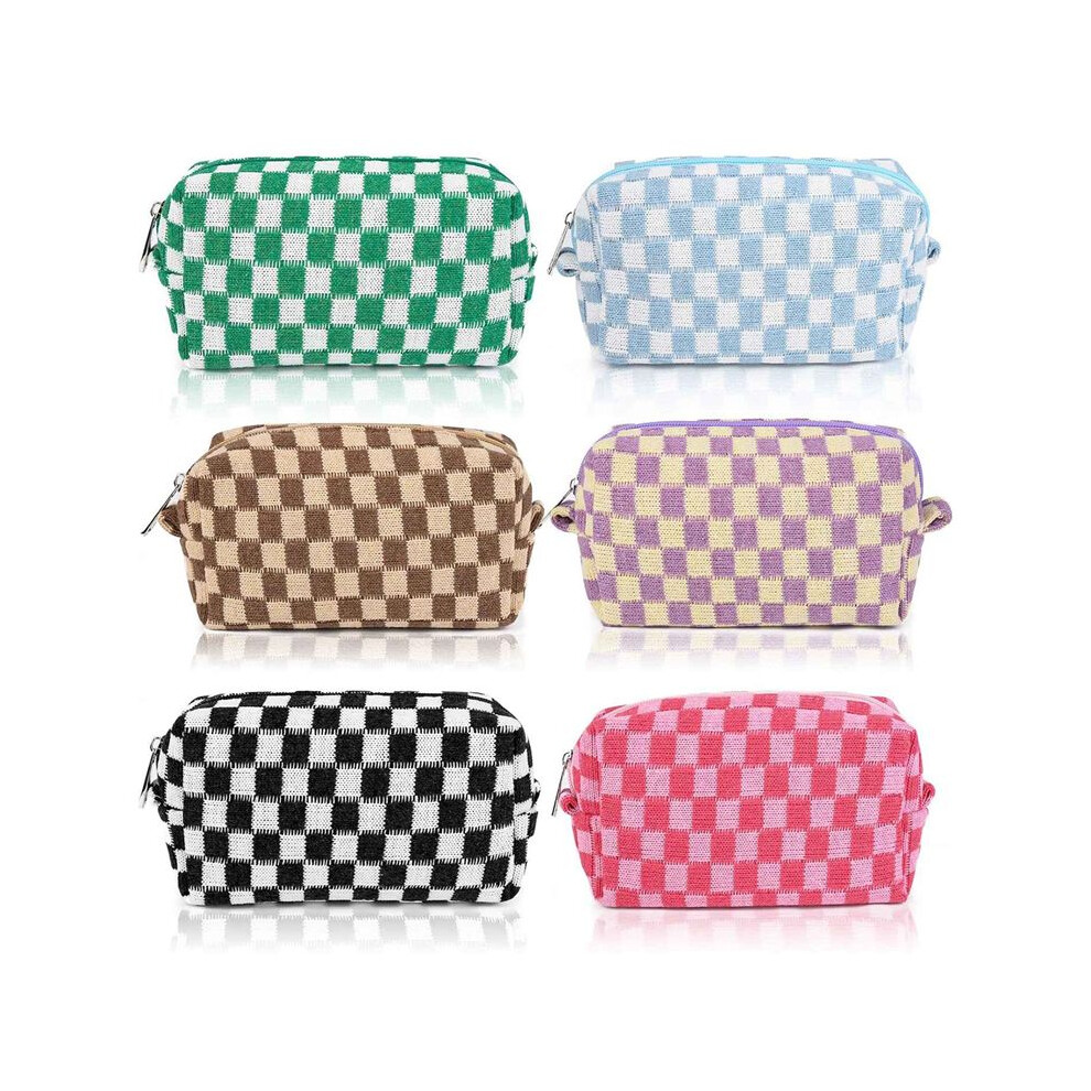 6 Pcs Checkered Makeup Bag Cosmetic Bag Bulk Makeup Pouch Personalize Travel Toiletry Bag Organizer Cute Makeup Brushes