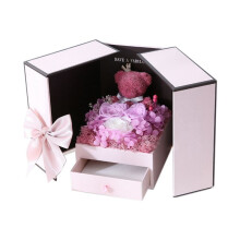 Rose Gift Box Double-Door Valentine'S Day Flower Jewelry Box Bear Flower Gift Box, Light