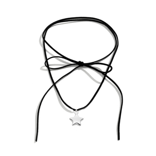 Pendentif étoile à cinq branches, chaîne de-Plaqué argent