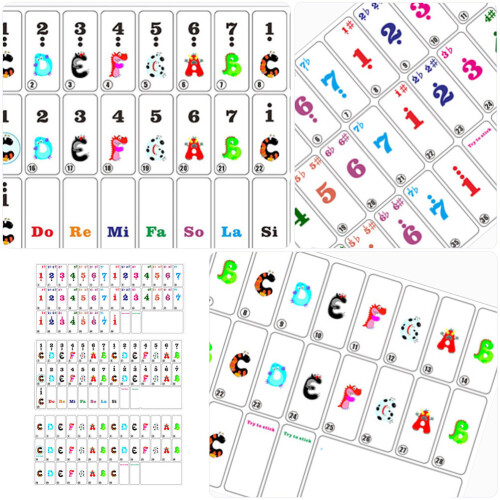 3Pièces Stickers Piano PVC Multicolores Accessoires Clavier Débutants